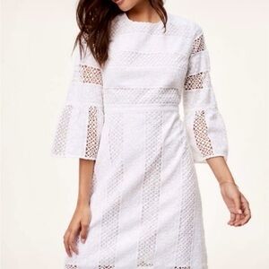 Elegant White Ann Taylor Loft Crocheted Dress-10